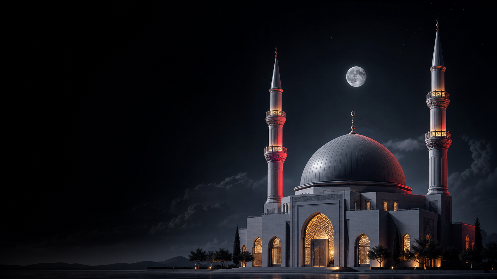 Mosque illuminated at night